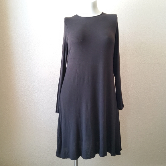 Eileen Fisher Long Sleeve Jersey Knit Shift Dress Size L Brown - Picture 3 of 11